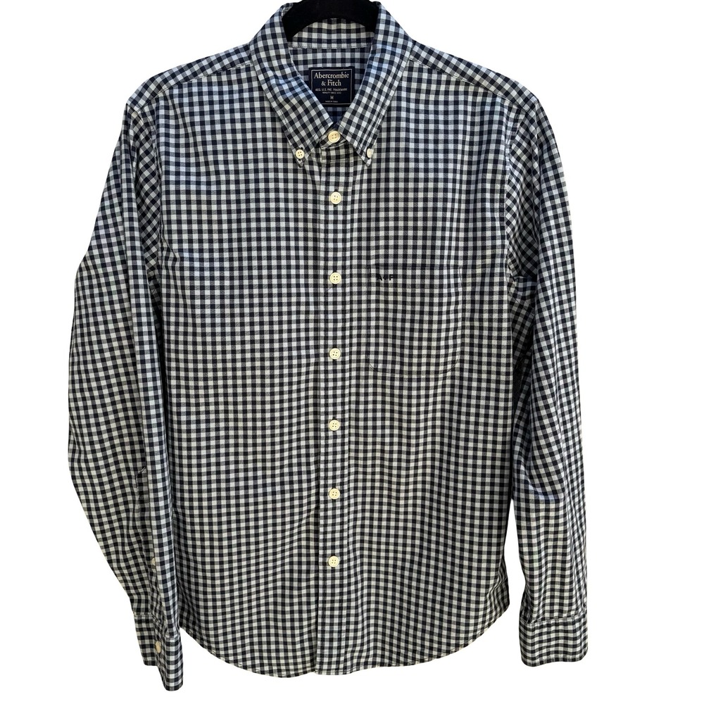 Abercrombie & Fitch Preppy Gingham Shirt Navy Check Academic Nautical Mens M
